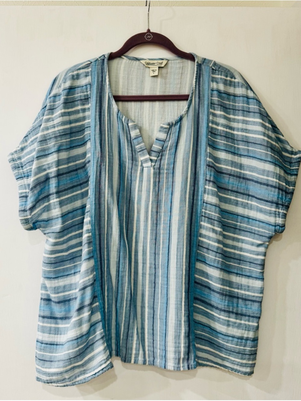 Coldwater Creek Artful Stripe Gauze Top Blue Multi Size Large